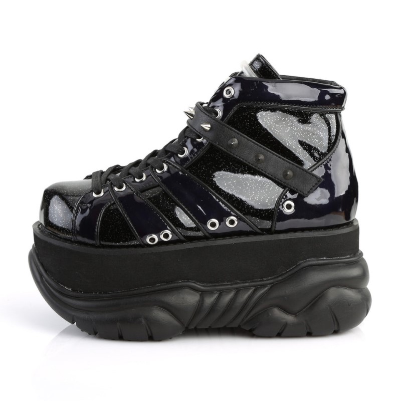 Demonia Neptune 100 Platform Lace Up Miesten Nilkkurit Mustat Hopea Suomi | DW3-01900C1