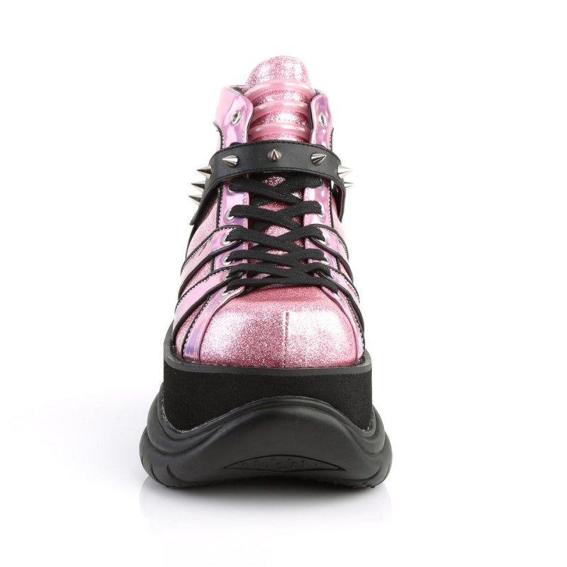 Demonia Neptune 100 Platform Lace Up Naisten Nilkkurit Pinkki Hopea Suomi | VR7-50175O2