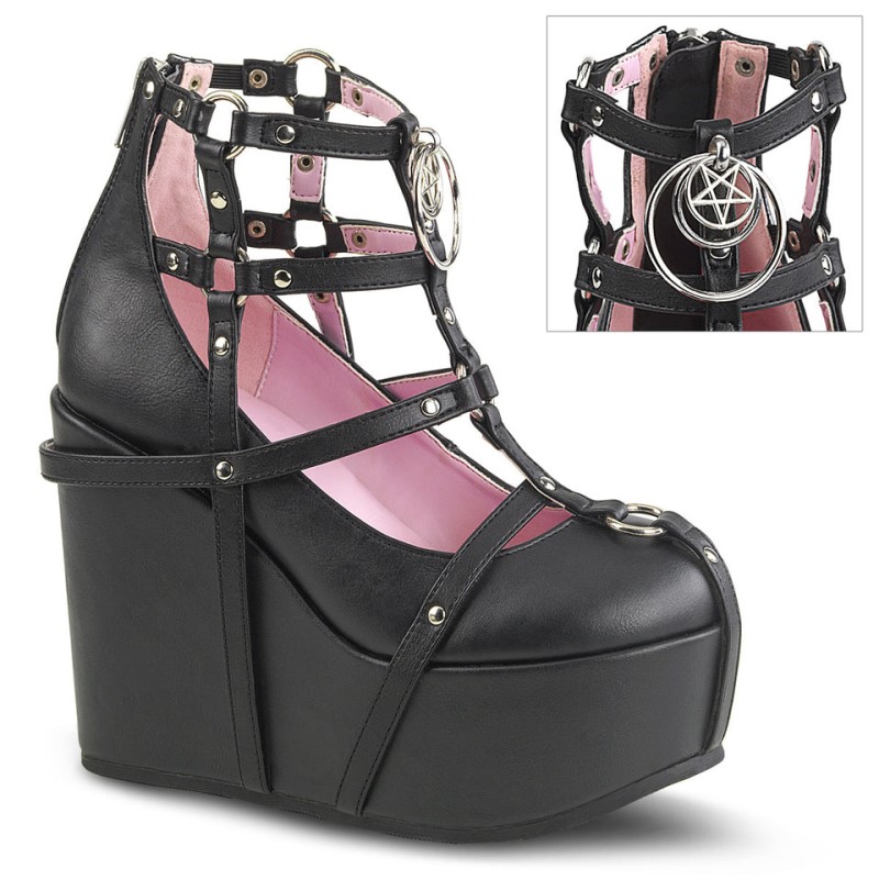 Demonia Poison 25 1 Wedge Platform Cage Naisten Nilkkurit Mustat Suomi | TB0-29152J5