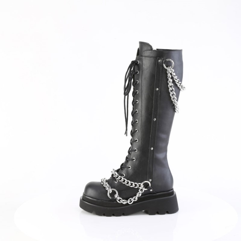 Demonia Renegade 215 Tiered Platform Lace Up Naisten Korkeat Saappaat Mustat Suomi | TH6-51515N3