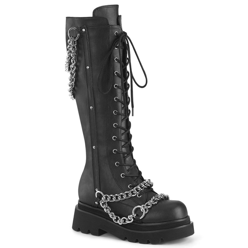 Demonia Renegade 215 Tiered Platform Lace Up Naisten Korkeat Saappaat Mustat Suomi | TH6-51515N3