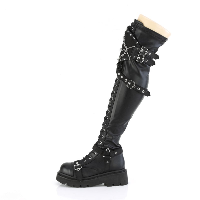 Demonia Renegade 320 Tiered Platform Lace Up Naisten Polvisaappaat Mustat Suomi | FS5-49794S9