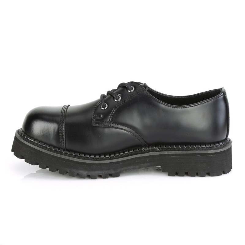 Demonia Riot 03 Eyelet Leather Steel Toe Classic Naisten Oxford Kengät Mustat Suomi | PV1-74957Q3