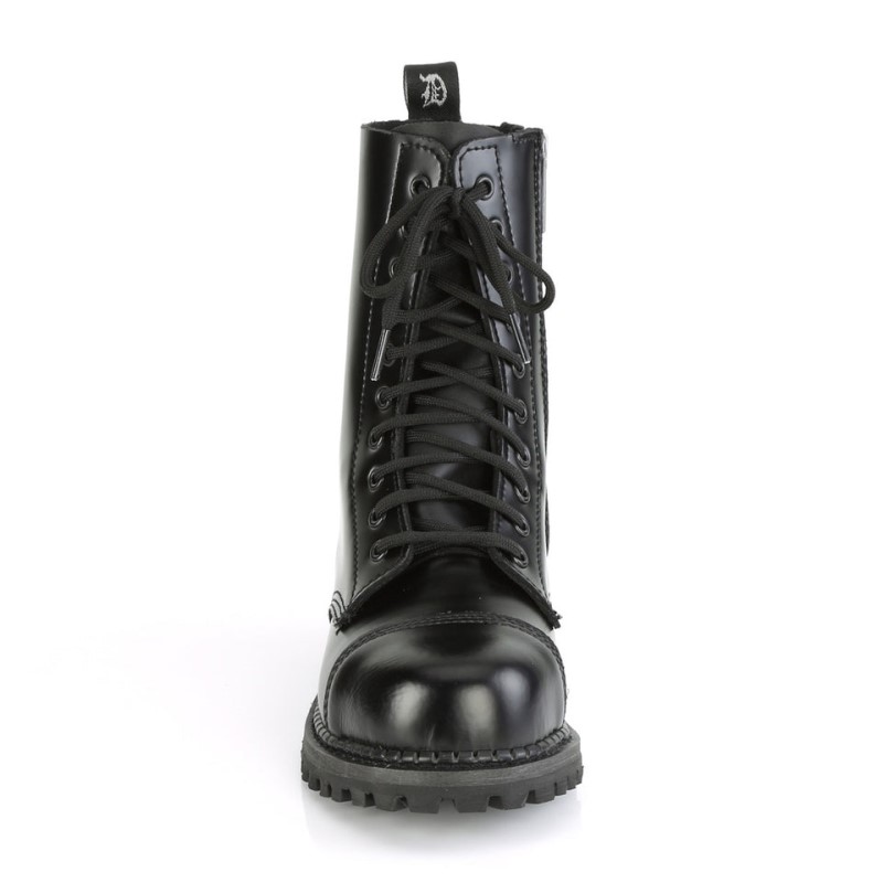 Demonia Riot 10 Eyelet Leather Steel Toe Lace Up Naisten Nilkkurit Mustat Suomi | OS4-88598V3