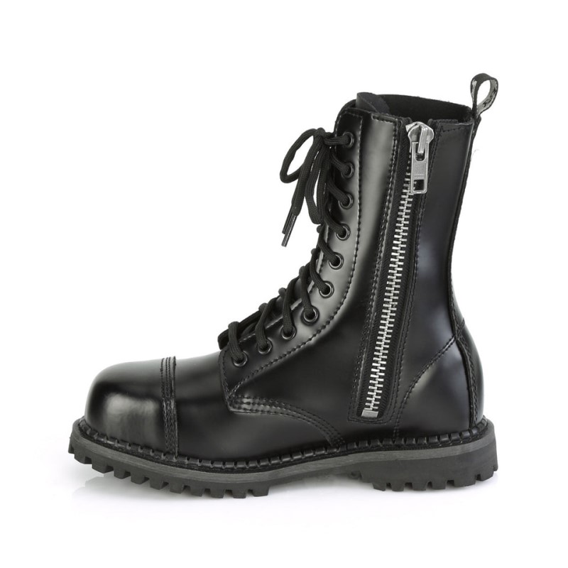 Demonia Riot 10 Eyelet Leather Steel Toe Lace Up Naisten Nilkkurit Mustat Suomi | OS4-88598V3