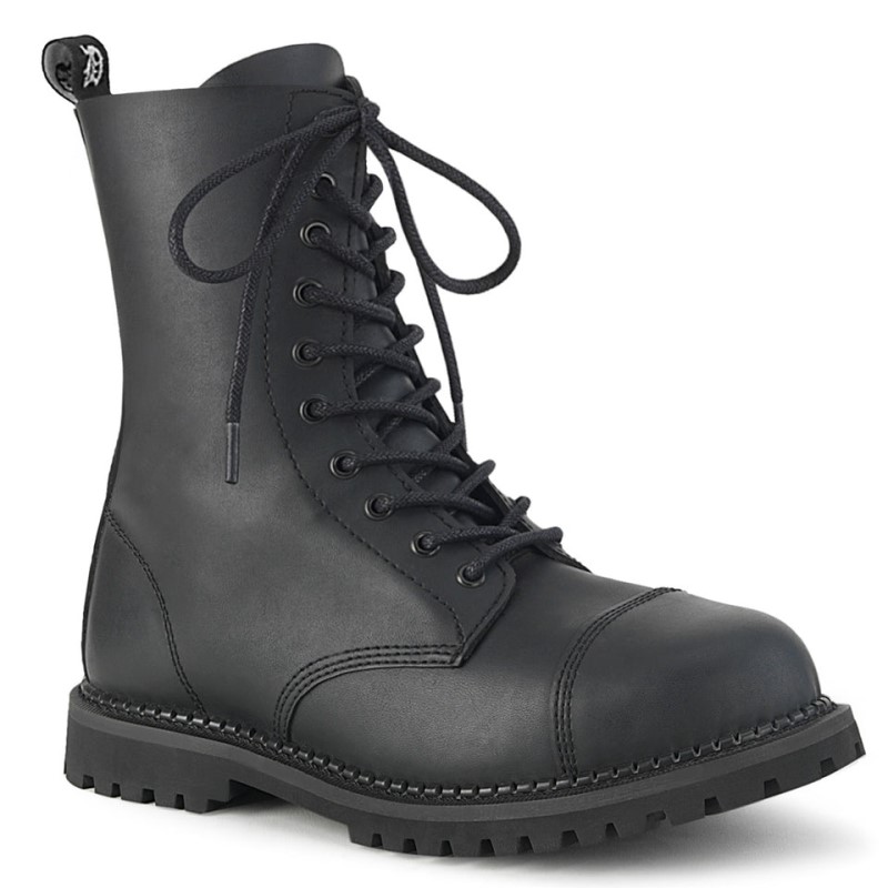 Demonia Riot 10 Eyelet Vegan Steel Toe Lace Up Naisten Nilkkurit Mustat Suomi | CK4-80678Q0