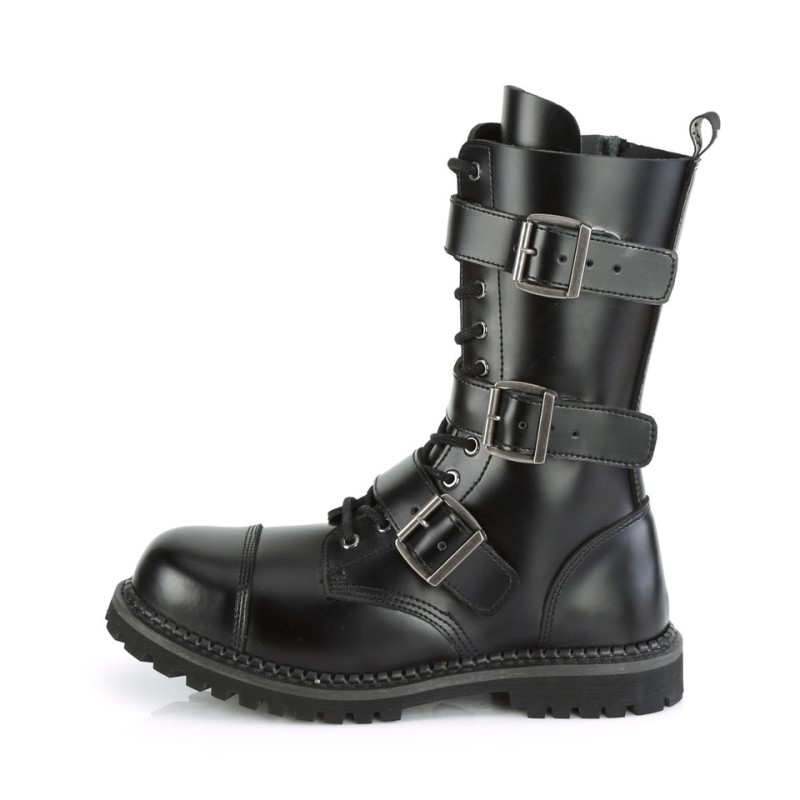 Demonia Riot 12bk Eyelet Leather Steel Toe Lace Up Triple Buckle Naisten Nilkkurit Mustat Suomi | KG2-28122C3