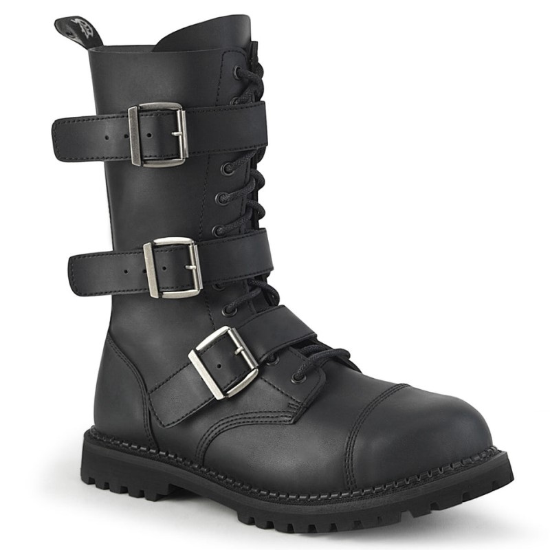 Demonia Riot 12bk Eyelet Vegan Steel Toe Lace Up Triple Buckle Naisten Nilkkurit Mustat Suomi | OC3-21552I7