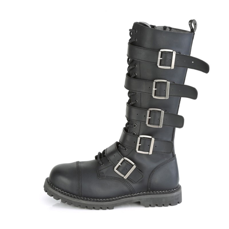 Demonia Riot 18bk Eyelet Vegan Steel Toe Lace Up 5 Buckle Naisten Korkeat Saappaat Mustat Suomi | GT9-43594H8