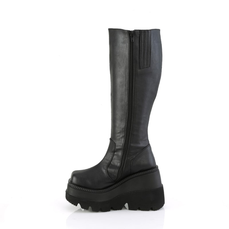 Demonia Shaker 100wc Wedge Platform Wide Calf Naisten Korkeat Saappaat Mustat Suomi | AN6-65656D6