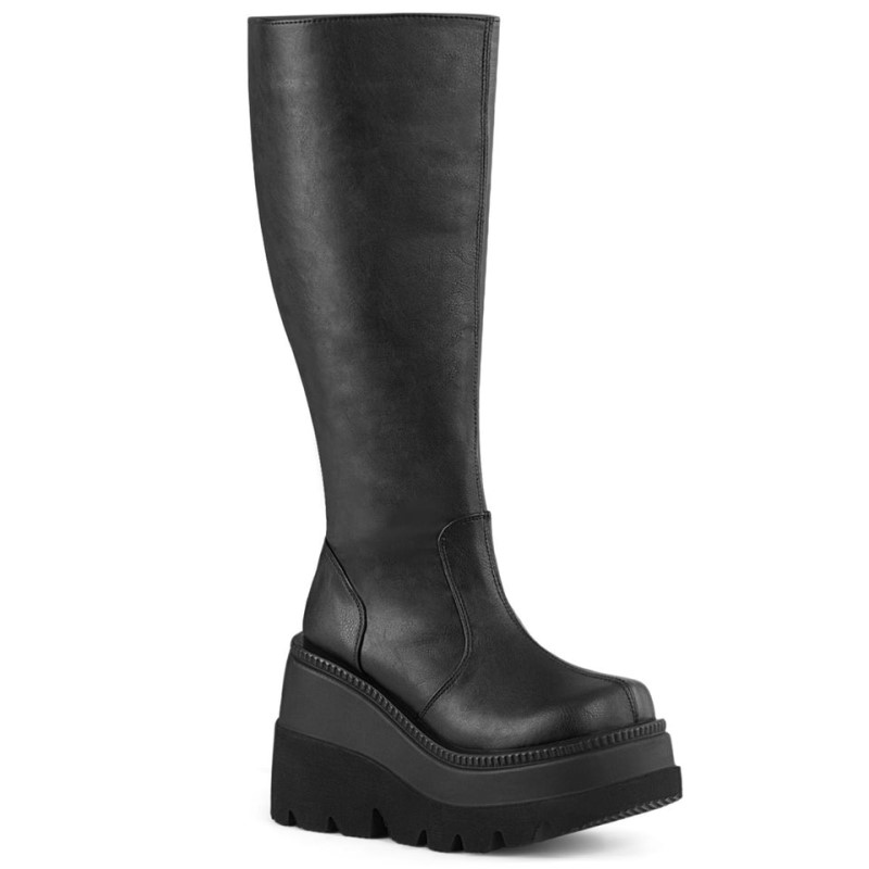 Demonia Shaker 100wc Wedge Platform Wide Calf Naisten Korkeat Saappaat Mustat Suomi | AN6-65656D6