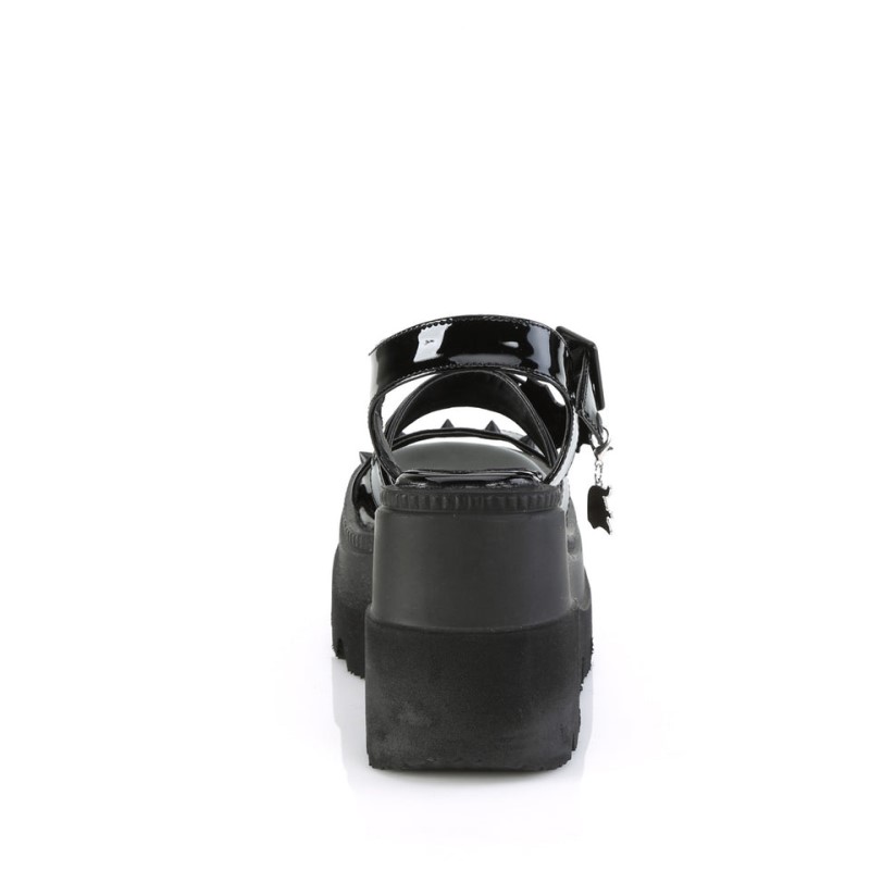 Demonia Shaker 13 Wedge Platform Ankle Strap Naisten Sandaalit Mustat Suomi | KI7-90619B8