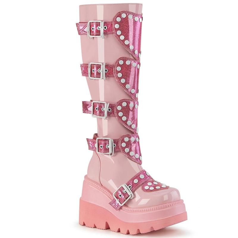 Demonia Shaker 210 Wedge Platform Platform Naisten Korkeat Saappaat Pinkki Suomi | SY0-64536C0