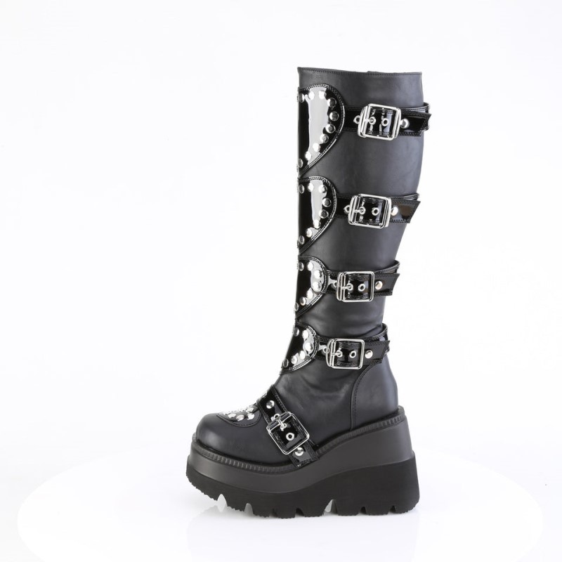 Demonia Shaker 210 Wedge Platform Platform Naisten Korkeat Saappaat Mustat Suomi | GN7-36993Q5