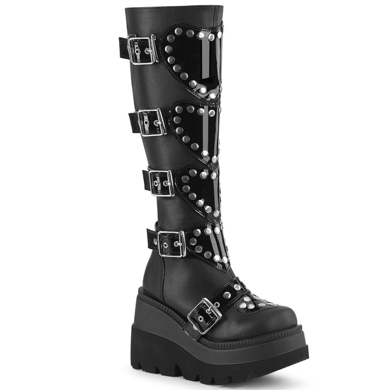 Demonia Shaker 210 Wedge Platform Platform Naisten Korkeat Saappaat Mustat Suomi | GN7-36993Q5