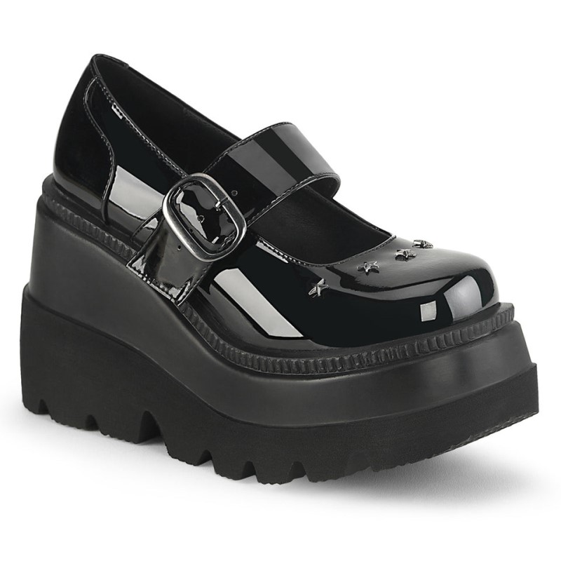 Demonia Shaker 23 Wedge Platform Buckle Strap Naisten Mary Janes Mustat Mustat Suomi | IG3-64936N2