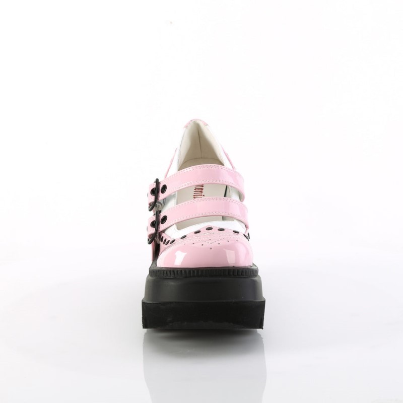 Demonia Shaker 27 Wedge Platform Double Buckle Strap Wingtip Naisten Mary Janes Pinkki Valkoinen Suomi | WY8-82988X3