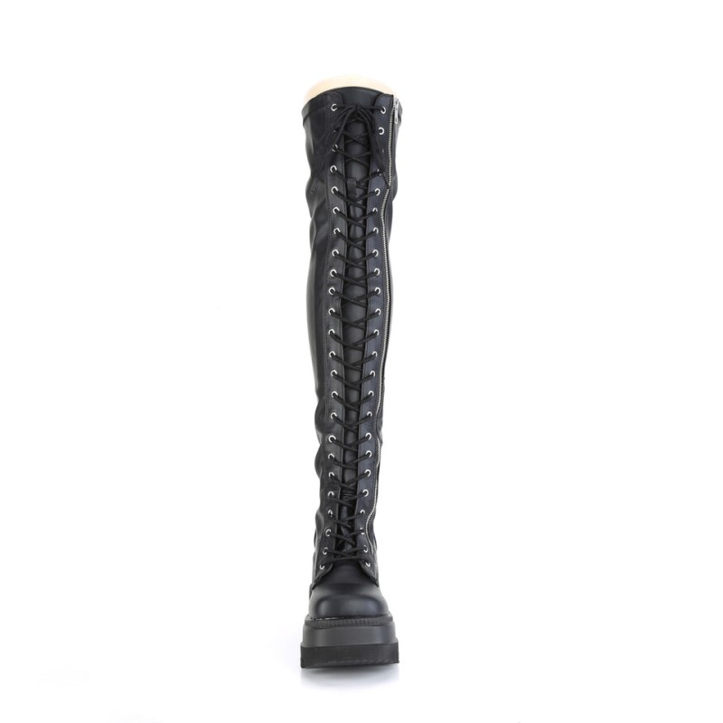 Demonia Shaker 374 Platform Lace Up Stretch Naisten Polvisaappaat Mustat Suomi | NV4-01050G5