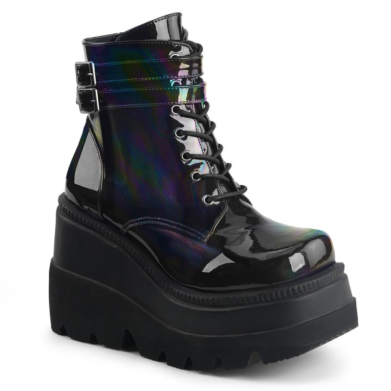 Demonia Shaker 52 Wedge Platform Lace Up Naisten Nilkkurit Mustat Sininen Suomi | DI1-79657I7