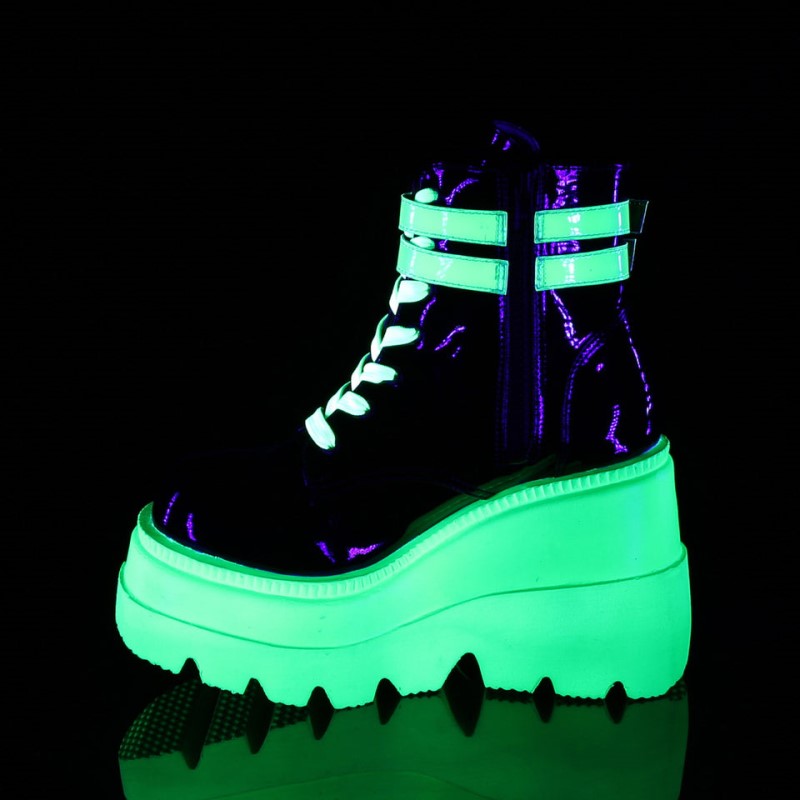 Demonia Shaker 52 Wedge UV Blacklight Reactive Platform Lace Up Naisten Nilkkurit Mustat Vihreä Suomi | XU1-26542I7