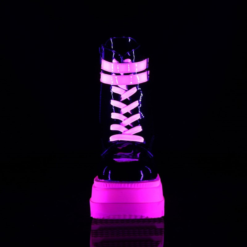 Demonia Shaker 52 Wedge UV Blacklight Reactive Platform Lace Up Naisten Nilkkurit Mustat Pinkki Suomi | YZ2-78617Q7