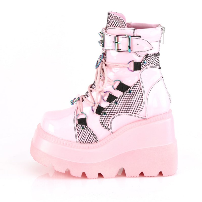 Demonia Shaker 60 Wedge Platform Lace Up Dual Buckle Naisten Nilkkurit Pinkki Suomi | XW8-66636J8