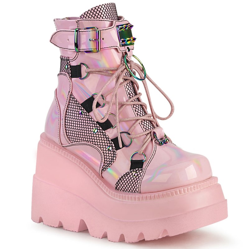 Demonia Shaker 60 Wedge Platform Lace Up Dual Buckle Naisten Nilkkurit Pinkki Suomi | XW8-66636J8