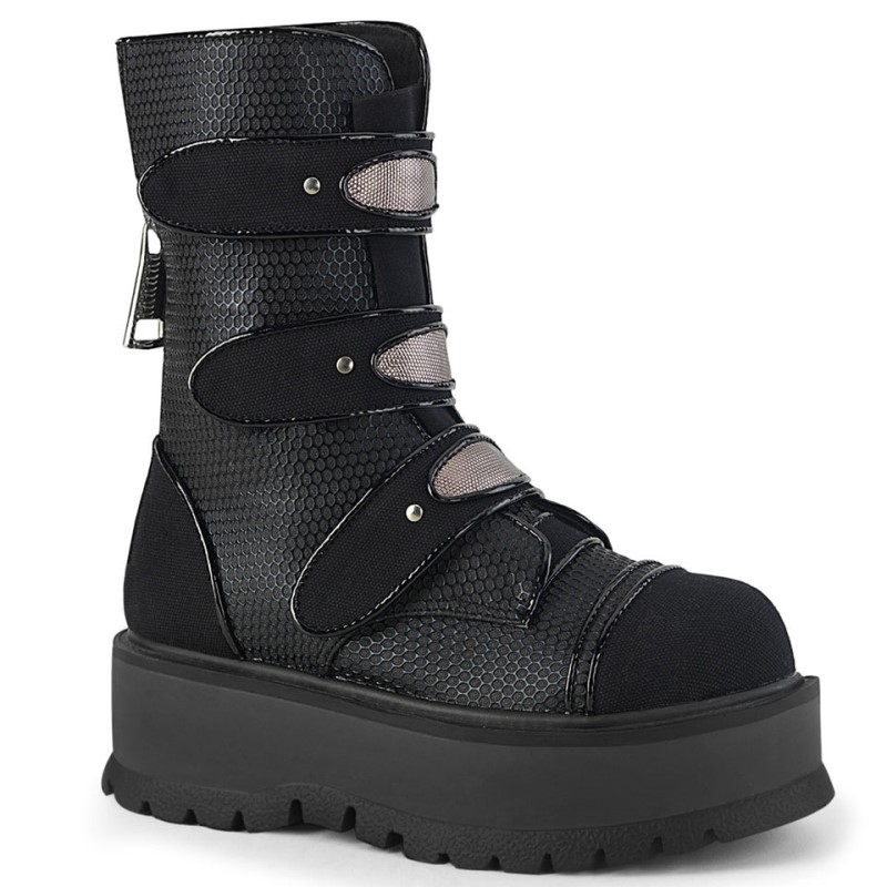 Demonia Slacker 101 Platform Lace Up Naisten Mid Saappaat Mustat Suomi | UJ9-76127V3