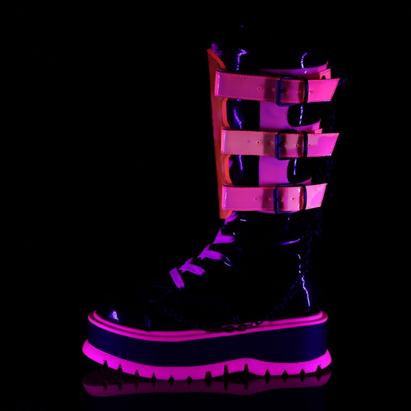 Demonia Slacker 156 Platform Lace Up Naisten Mid Saappaat Mustat Pinkki Suomi | CX7-64286S0