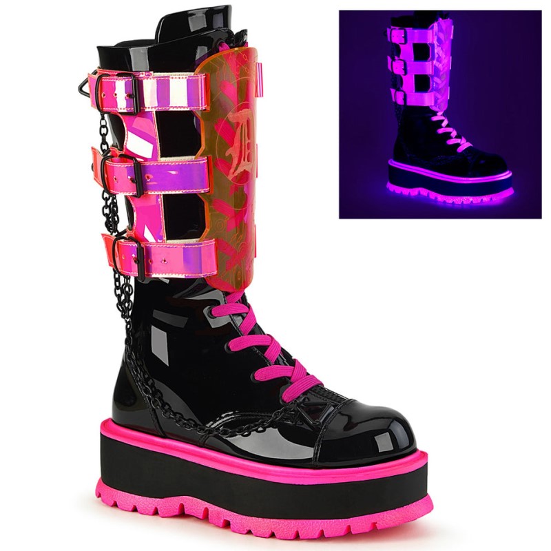 Demonia Slacker 156 Platform Lace Up Naisten Mid Saappaat Mustat Pinkki Suomi | CX7-64286S0