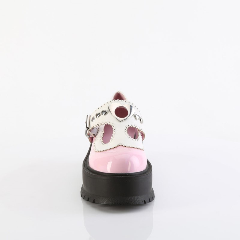 Demonia Slacker 23 Platform Heart Studded T-Stap Naisten Mary Janes Pinkki Valkoinen Suomi | KS4-72507G0