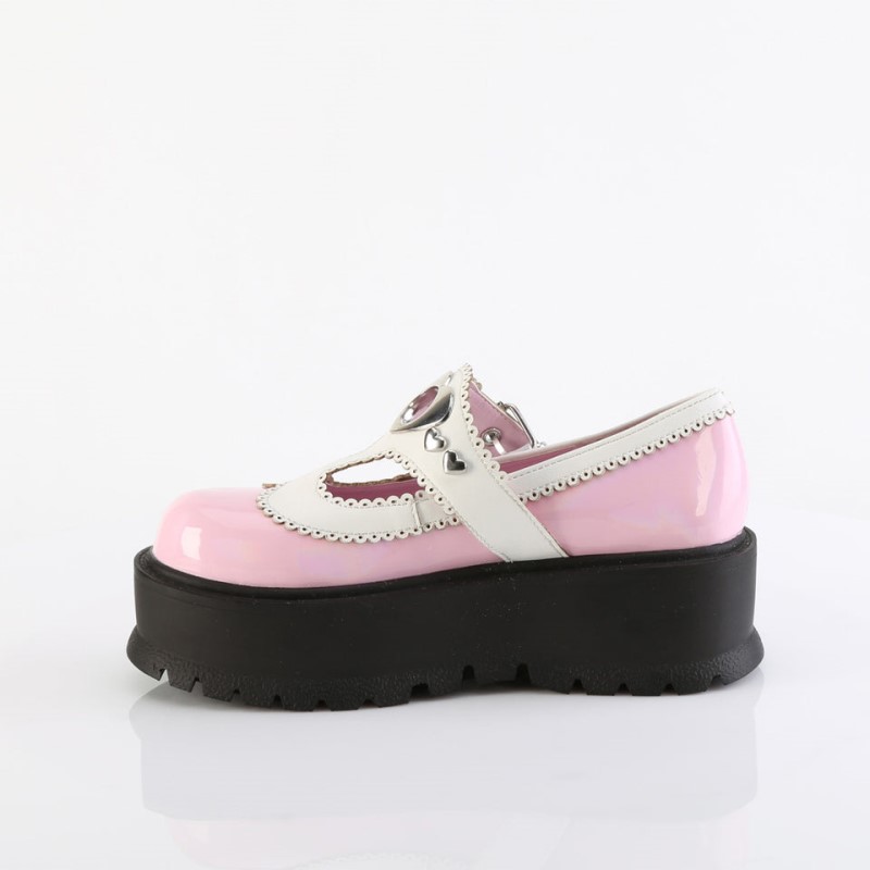 Demonia Slacker 23 Platform Heart Studded T-Stap Naisten Mary Janes Pinkki Valkoinen Suomi | KS4-72507G0