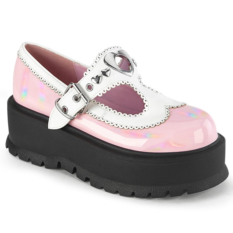 Demonia Slacker 23 Platform Heart Studded T-Stap Naisten Mary Janes Pinkki Valkoinen Suomi | KS4-72507G0