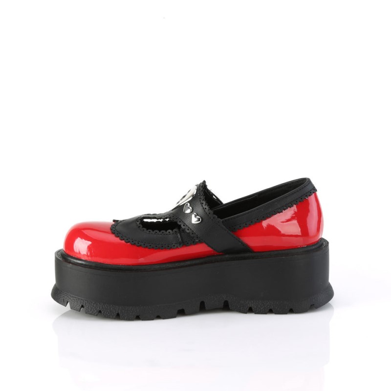 Demonia Slacker 23 Platform Heart Studded T-Stap Naisten Mary Janes Punainen Mustat Suomi | DB1-60136X4