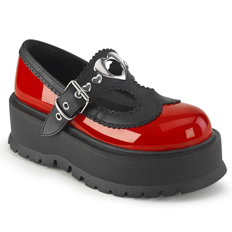 Demonia Slacker 23 Platform Heart Studded T-Stap Naisten Mary Janes Punainen Mustat Suomi | DB1-60136X4