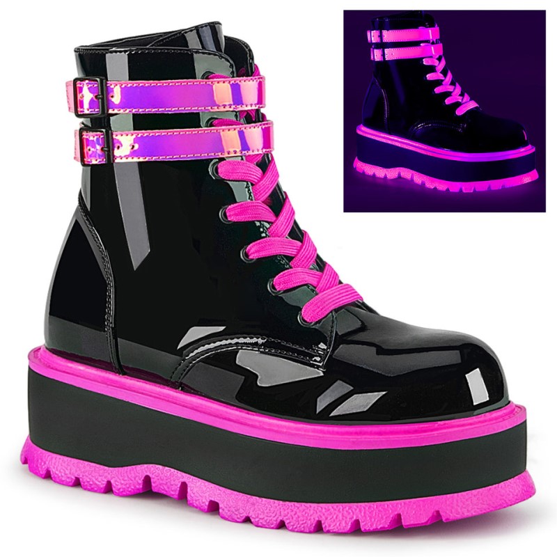 Demonia Slacker 52 Platform Lace Up Naisten Nilkkurit Mustat Pinkki Suomi | TP7-79947Q1