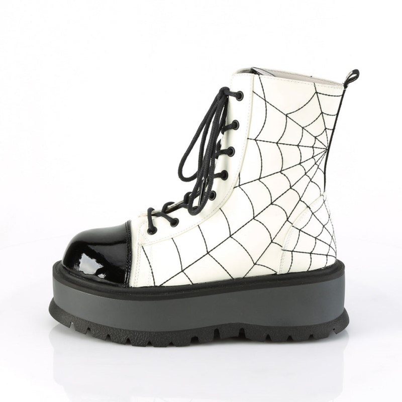 Demonia Slacker 88 Platform Lace Up Naisten Nilkkurit Valkoinen Mustat Suomi | PT7-03170Z3