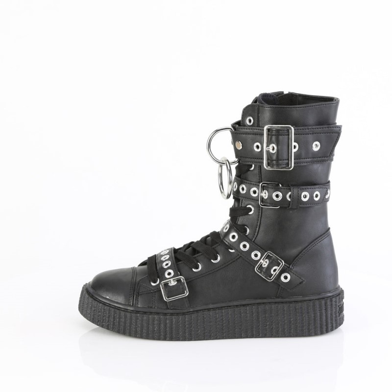 Demonia Sneeker 320 Platform Rubber Round Toe Lace Up Mid-Calf Creeper Naisten Tennarit Mustat Suomi | HF6-14301M2