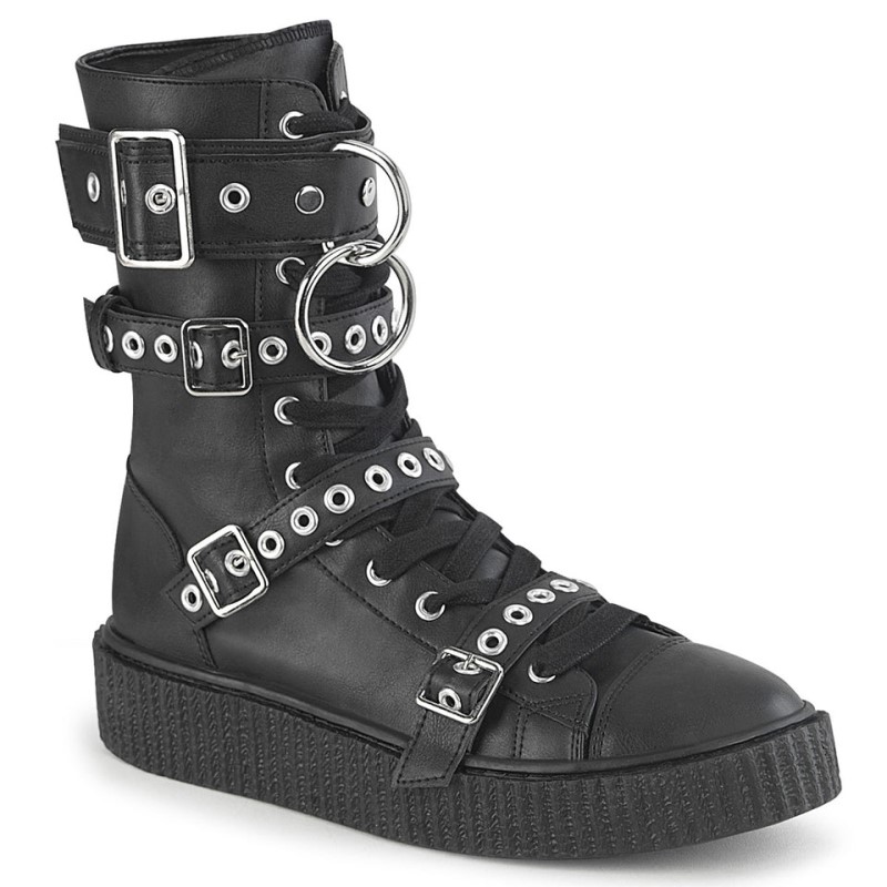 Demonia Sneeker 320 Platform Rubber Round Toe Lace Up Mid-Calf Creeper Naisten Tennarit Mustat Suomi | HF6-14301M2