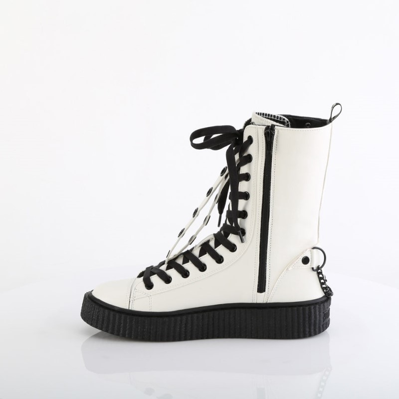 Demonia Sneeker 325 Platform Rubber Round Toe Lace Up Mid-Calf Creeper Naisten Tennarit Valkoinen Suomi | KW7-33703M1