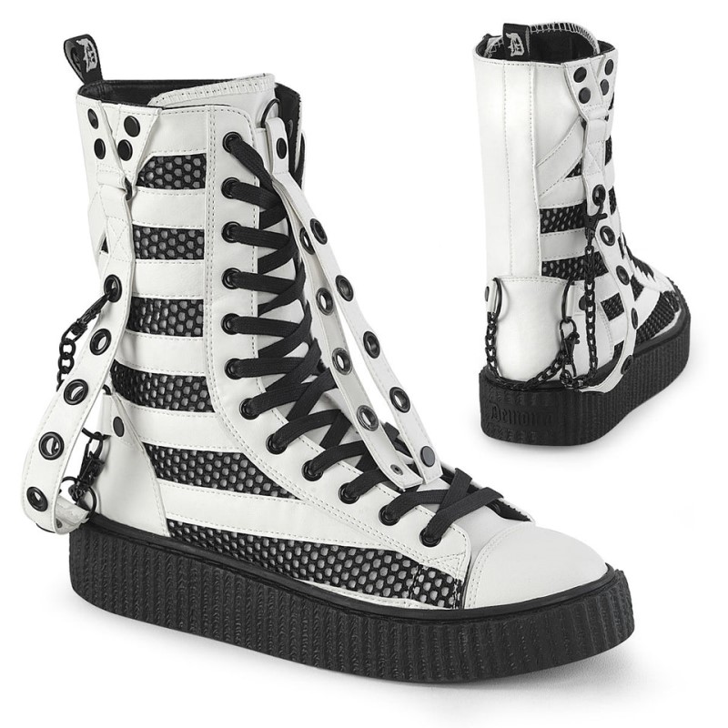 Demonia Sneeker 325 Platform Rubber Round Toe Lace Up Mid-Calf Creeper Naisten Tennarit Valkoinen Suomi | KW7-33703M1