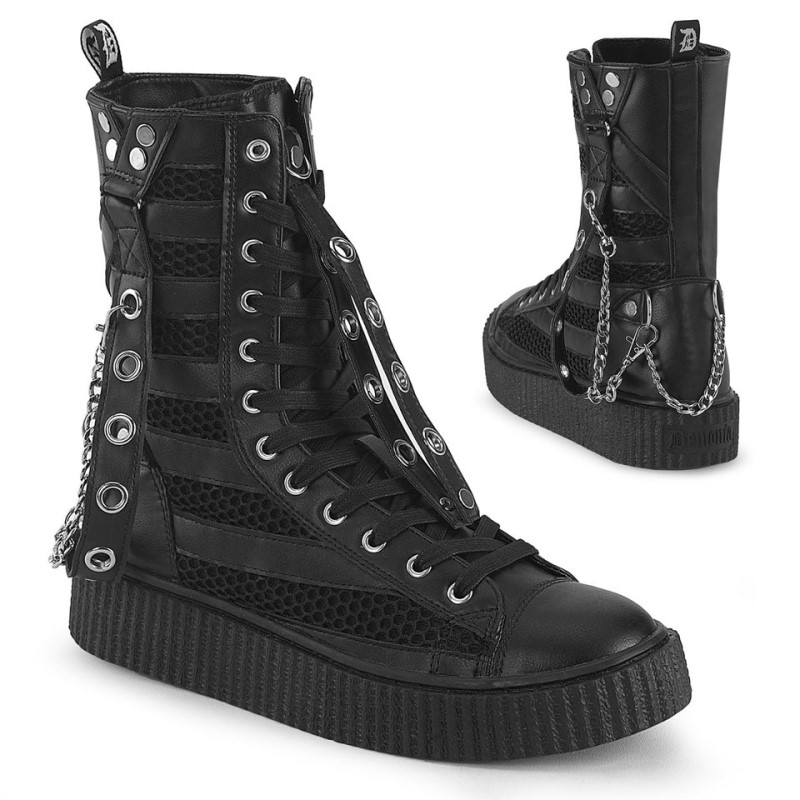 Demonia Sneeker 325 Platform Rubber Round Toe Lace Up Mid-Calf Creeper Naisten Tennarit Mustat Suomi | KJ7-94579Y6