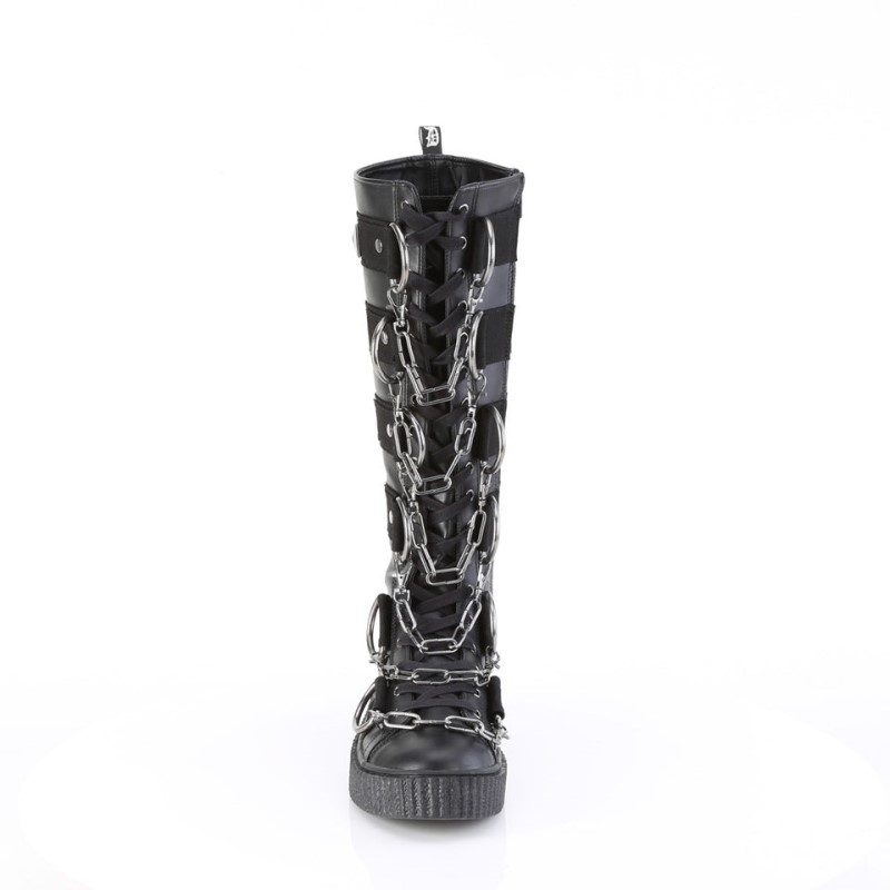 Demonia Sneeker 405 Platform Rubber Round Toe Lace Up Knee High Creeper Naisten Tennarit Mustat Suomi | ZT5-14661Q1