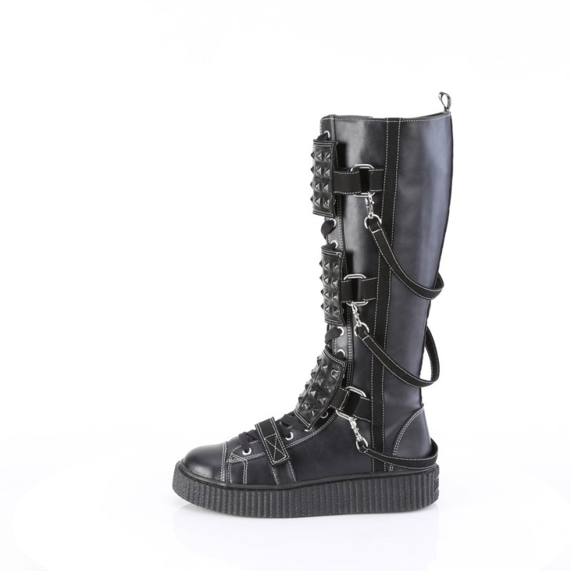 Demonia Sneeker 410 Platform Rubber Round Toe Lace Up Knee High Creeper Naisten Tennarit Mustat Suomi | UM3-71267Q7