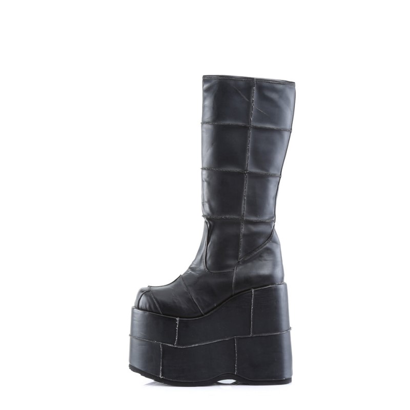 Demonia Stack 301 Platform Goth Cyber Gogo Punk Patched Naisten Korkeat Saappaat Mustat Suomi | RH7-63516H3