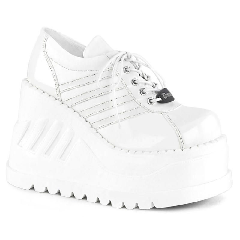 Demonia Stomp 08 Wedge Platform Lace Up Naisten Oxford Kengät Valkoinen Suomi | VE7-66766C4