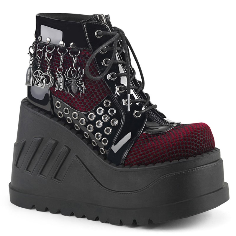 Demonia Stomp 18 Platform Lace Up Wedge Naisten Nilkkurit Mustat Viininpunainen Suomi | MF2-76457Q9