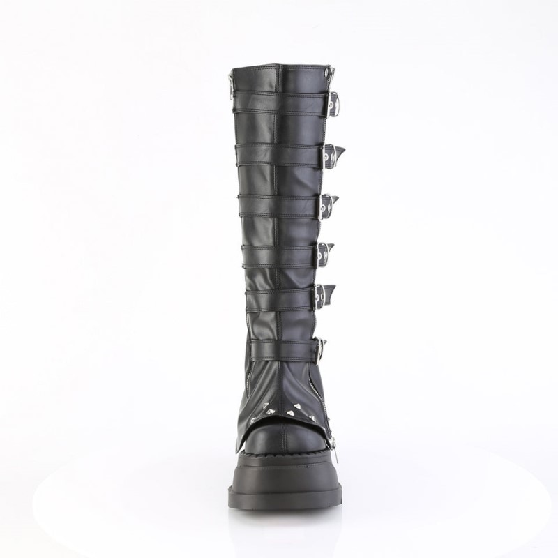 Demonia Stomp 223 Wedge Bell Bottom Draped Platform Naisten Korkeat Saappaat Mustat Suomi | XX5-60306L7