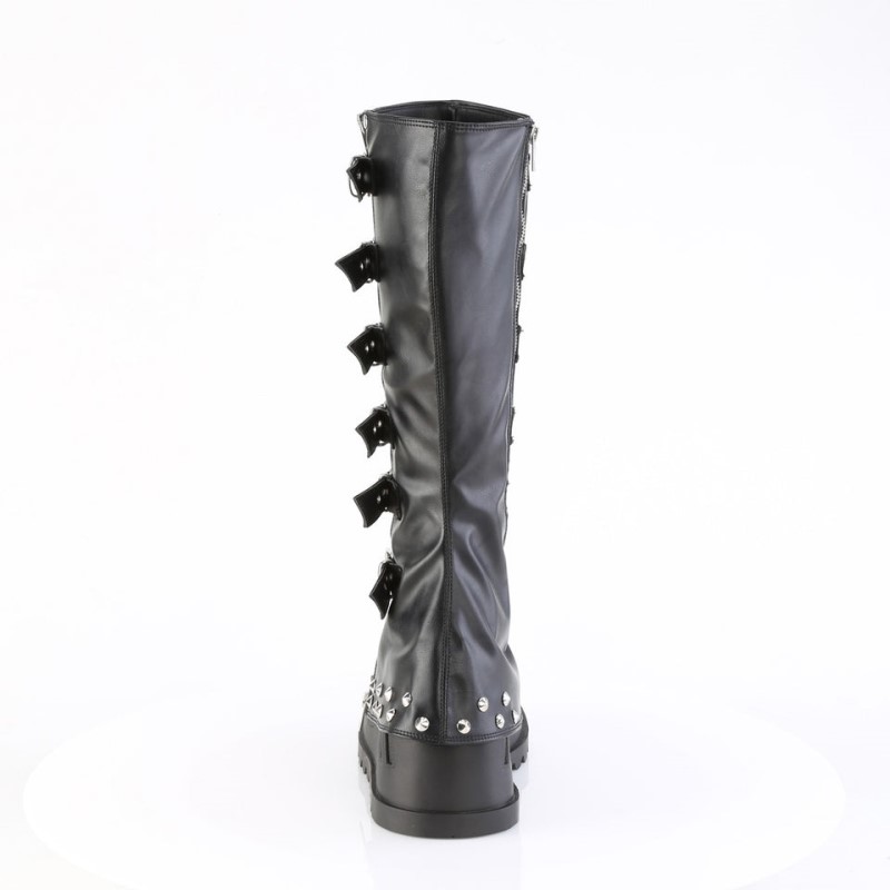 Demonia Stomp 223 Wedge Bell Bottom Draped Platform Naisten Korkeat Saappaat Mustat Suomi | XX5-60306L7