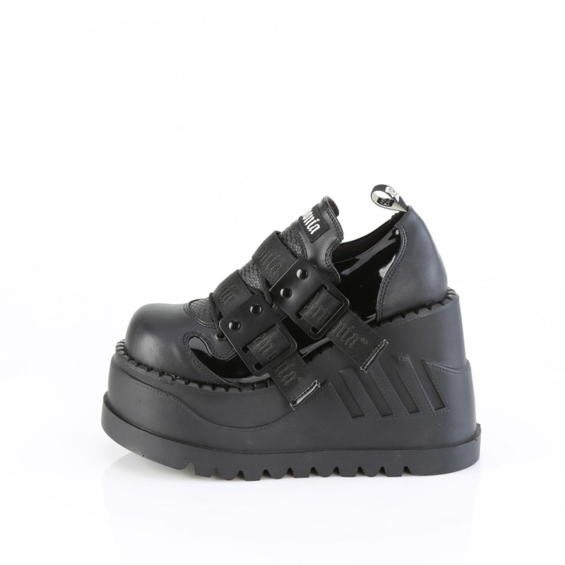 Demonia Stomp 28 Wedge Platform Lace Up Naisten Oxford Kengät Mustat Suomi | JI5-65486I2